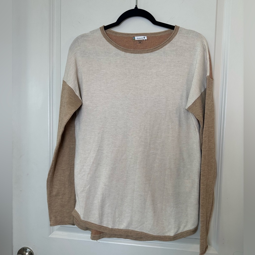Smartwool Shadow Pine Colorblock Merino Wool Blend Brown & Cream Sweater,Medium